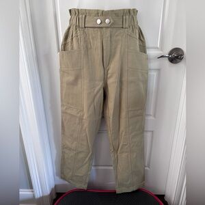 Elodie High Waist Paperbag Waist Cargo Pants Khaki Size L NWT
